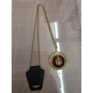 Vintage Guilloche Necklace With Photo Locket Pendant On Gold Tone Chain